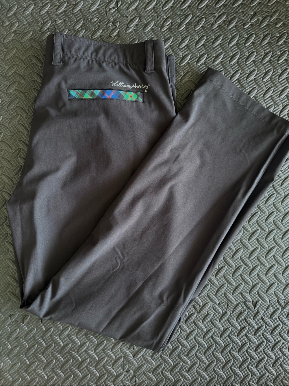 William Murray Golf Black Chinos with Plaid Trim